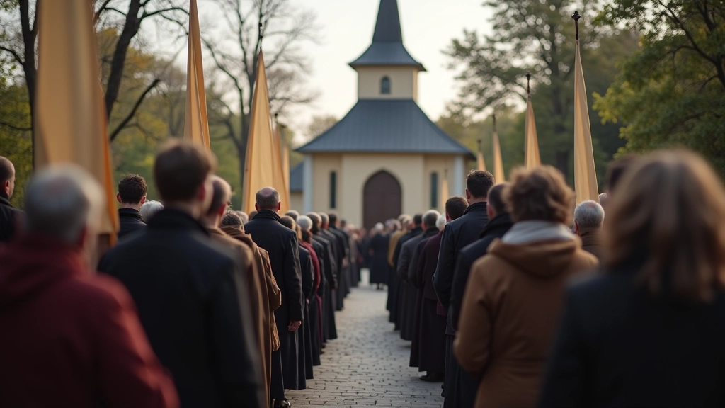 Piligrimų grupė prie bažnyčios Jurgaičiuose, bendruomenės susitikimas ir šventimas